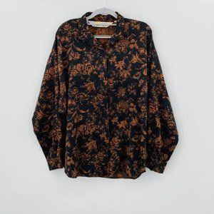 Vintage DVF - Silky dark orange floral button-down blouse